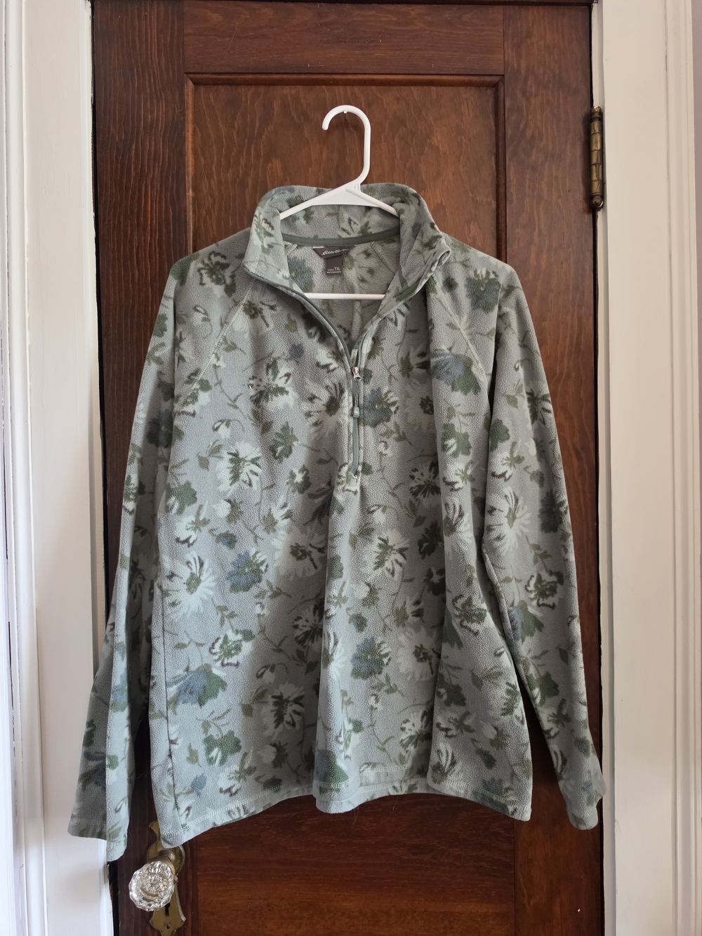 Eddie Bauer Light Green Floral Quarter-Zip Pullover